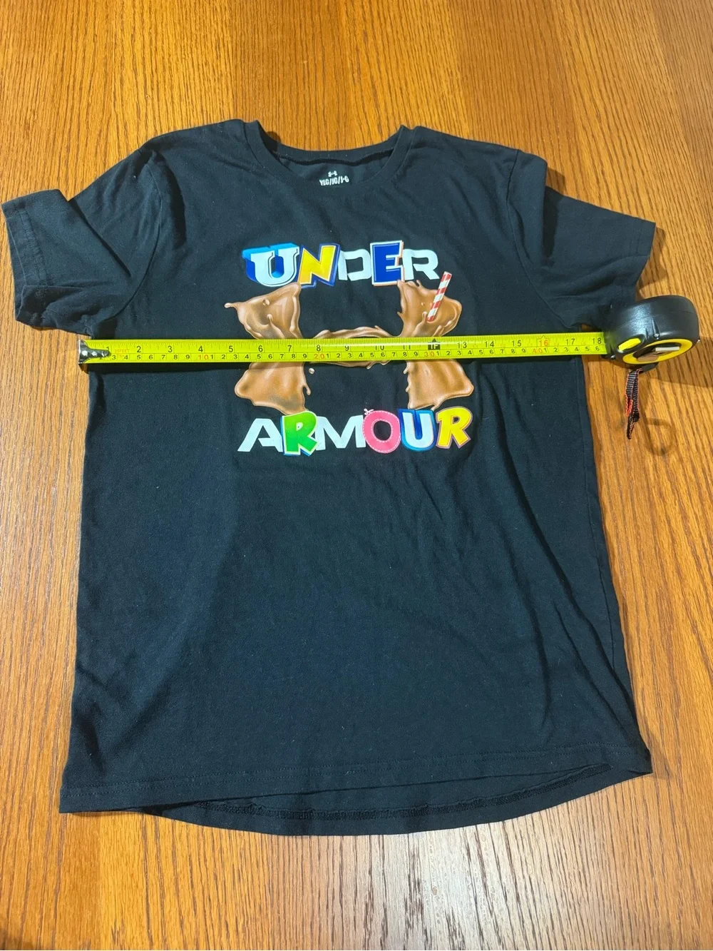 Under Armour YLG Black Graphic Tee Chocolate Milk Splash Youth Large